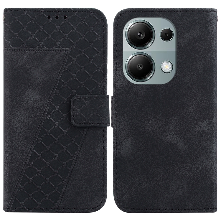 

For Xiaomi Redmi Note 13 Pro 4G 7-shaped Embossed Leather Phone Case(Black)