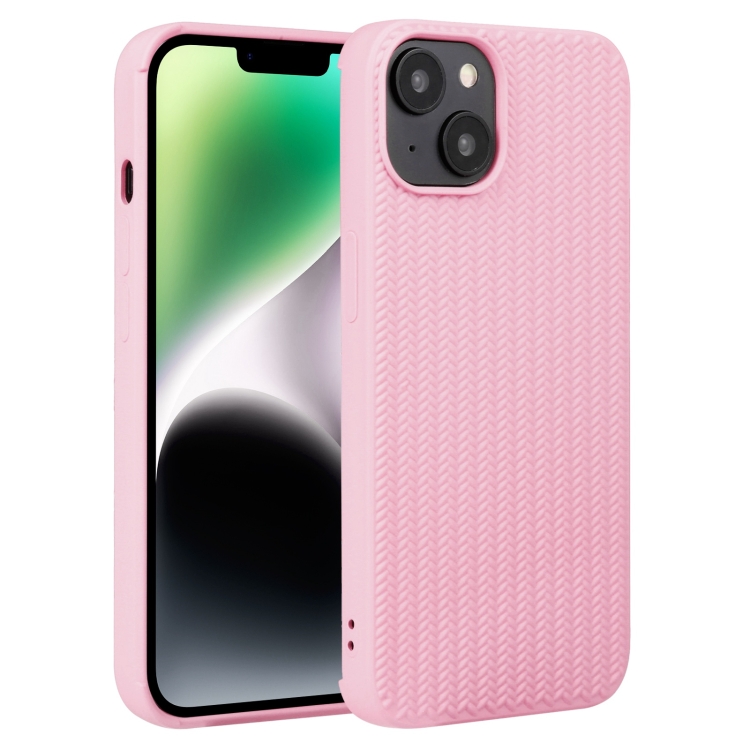 

For iPhone 15 Plus Weave Texture Silicone Phone Case(Pink)