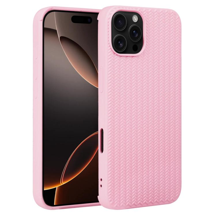 

For iPhone 16 Pro Weave Texture Silicone Phone Case(Pink)