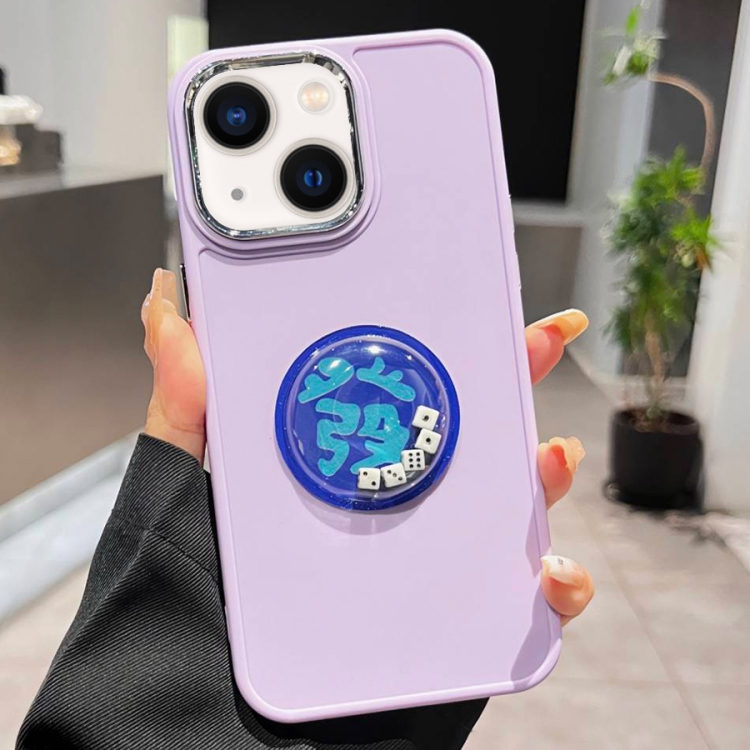 

For iPhone 14 Electroplated Lens Ring Dice Phone Case(Purple)