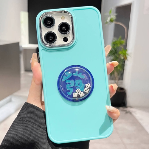 

For iPhone 14 Pro Electroplated Lens Ring Dice Phone Case(Mint Green)