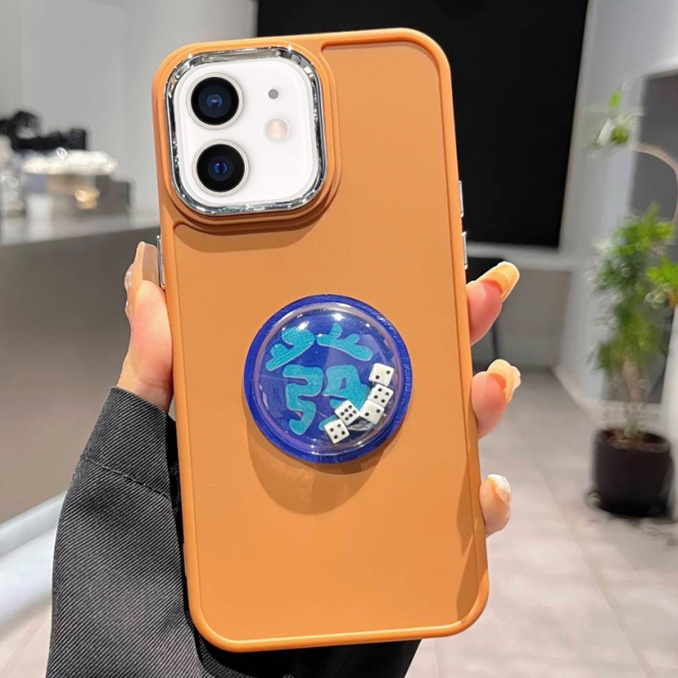 

For iPhone 12 Electroplated Lens Ring Dice Phone Case(Brown)