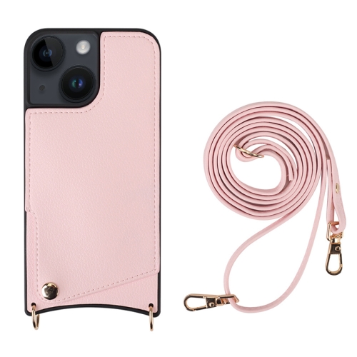 

For iPhone 14 Fish Tail Card Slot PU + TPU Phone Case with Long Lanyard(Pink)