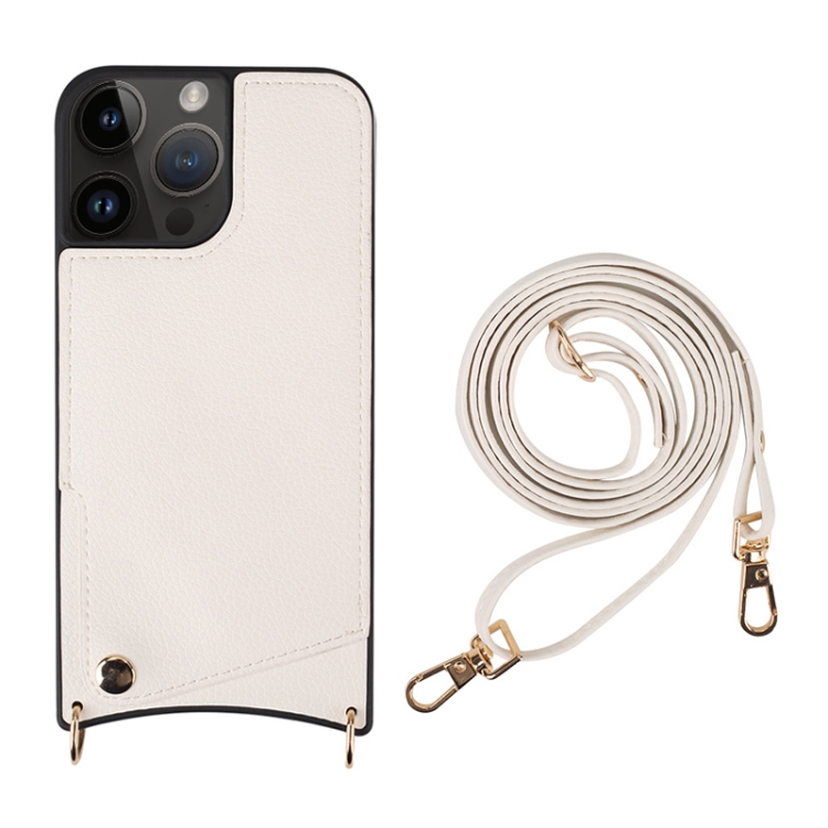 

For iPhone 14 Pro Fish Tail Card Slot PU + TPU Phone Case with Long Lanyard(White)
