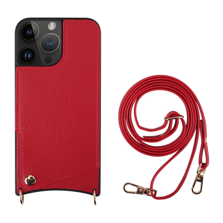 

For iPhone 14 Pro Max Fish Tail Card Slot PU + TPU Phone Case with Long Lanyard(Red)
