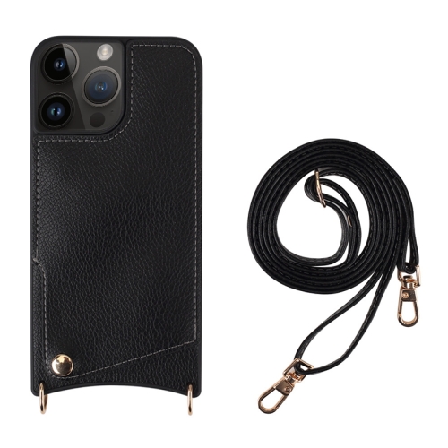 

For iPhone 13 Pro Fish Tail Card Slot PU + TPU Phone Case with Long Lanyard(Black)