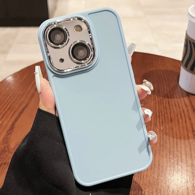 

For iPhone 14 Electroplated Lens Frame Phone Case with Lens Film(Light Blue)