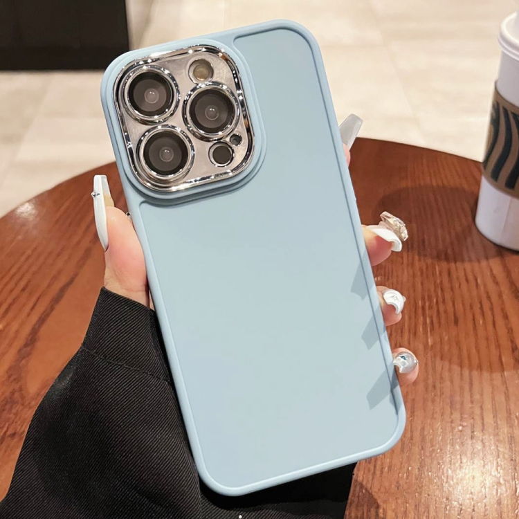 

For iPhone 14 Pro Max Electroplated Lens Frame Phone Case with Lens Film(Light Blue)