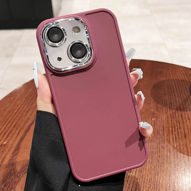 

For iPhone 13 Electroplated Lens Frame Phone Case with Lens Film(Wine Red)