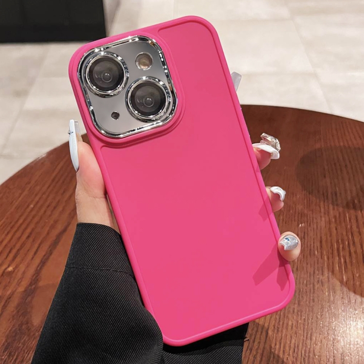 

For iPhone 13 Electroplated Lens Frame Phone Case with Lens Film(Rose Red)