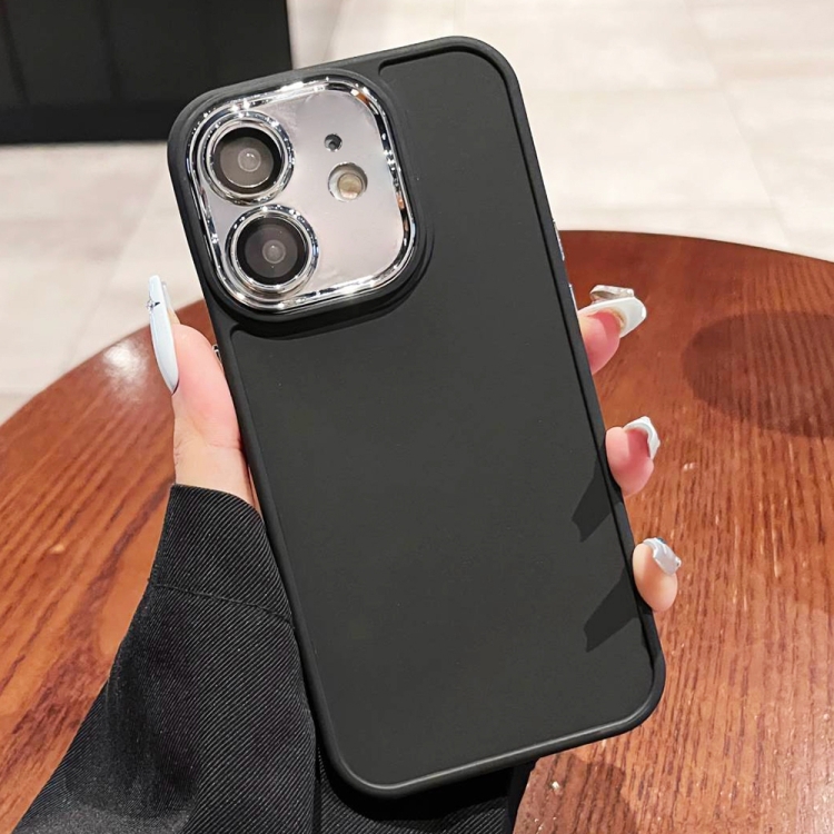 

For iPhone 12 Electroplated Lens Frame Phone Case with Lens Film(Black)