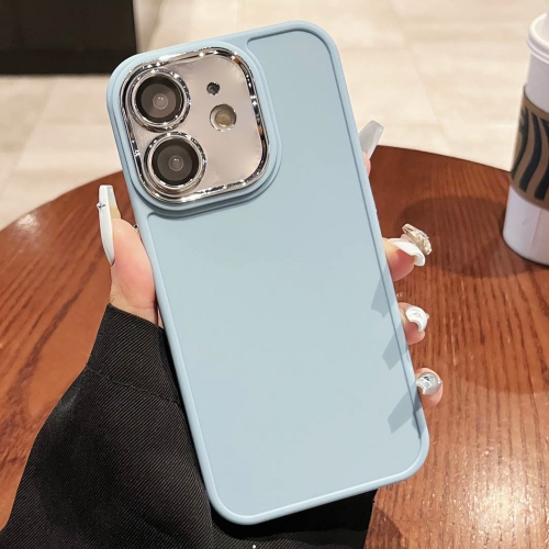 

For iPhone 12 Electroplated Lens Frame Phone Case with Lens Film(Light Blue)