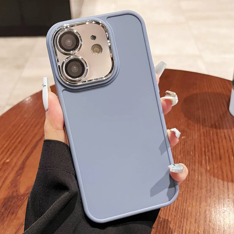 

For iPhone 12 Electroplated Lens Frame Phone Case with Lens Film(Lavender Grey)