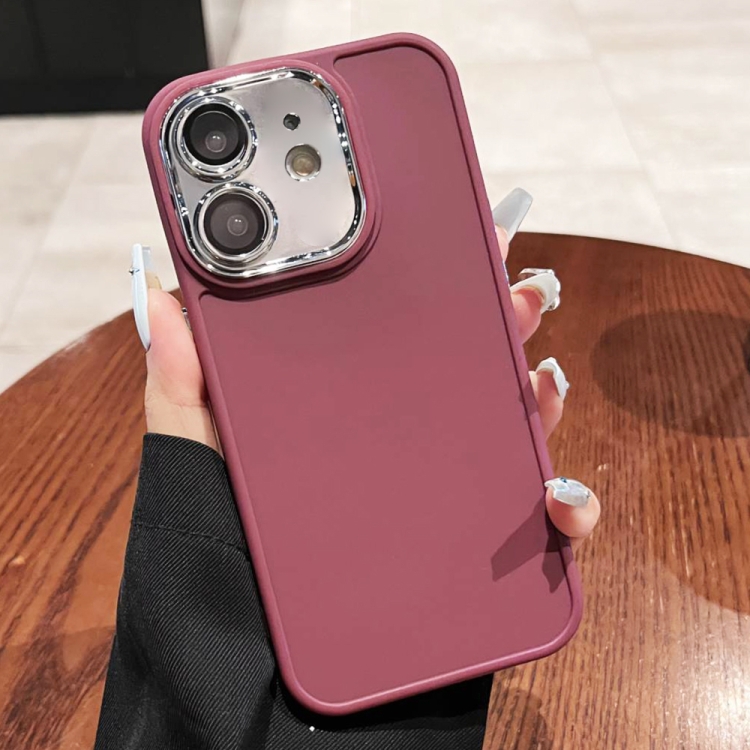 

For iPhone 12 Electroplated Lens Frame Phone Case with Lens Film(Wine Red)