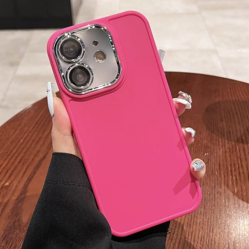 

For iPhone 12 Electroplated Lens Frame Phone Case with Lens Film(Rose Red)