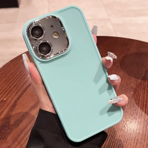 

For iPhone 12 Electroplated Lens Frame Phone Case with Lens Film(Mint Green)