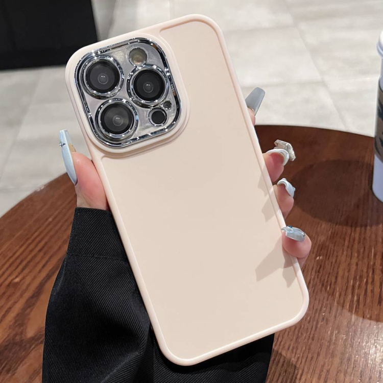 

For iPhone 12 Pro Max Electroplated Lens Frame Phone Case with Lens Film(Light Pink)