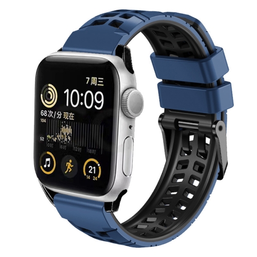 For Apple Watch Series 2 38mm Twill Dual row Buckle Silicone Watch Band Midnight Blue Black