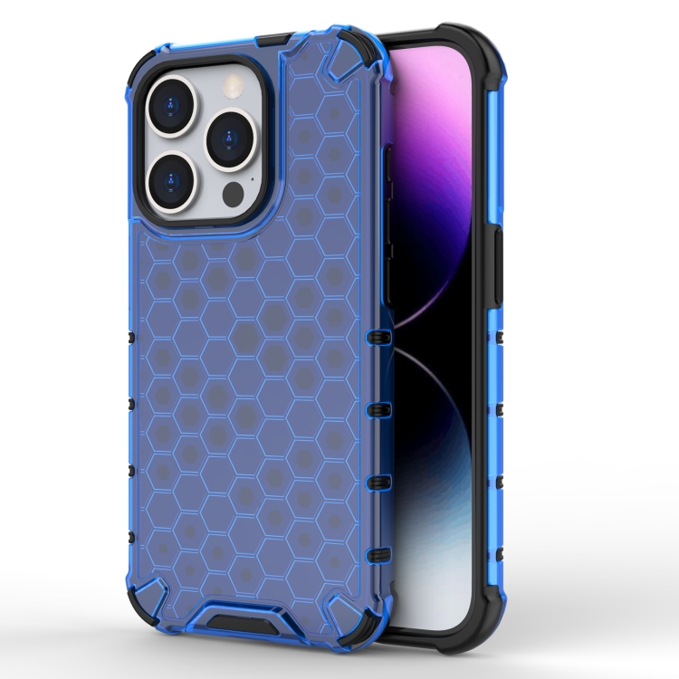 

For iPhone 15 Pro Max Honeycomb Shockproof Phone Case(Blue)