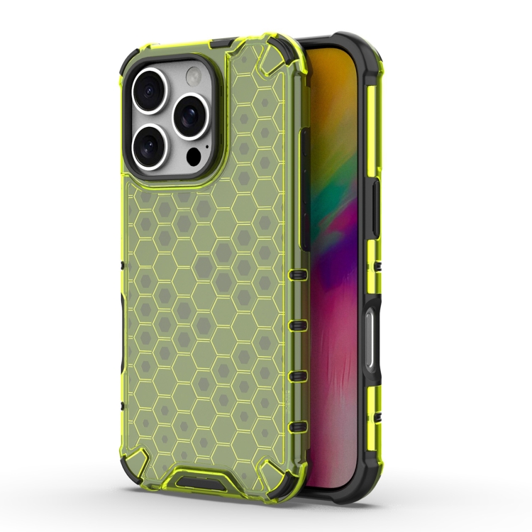 

For iPhone 16 Pro Honeycomb Shockproof Phone Case(Green)