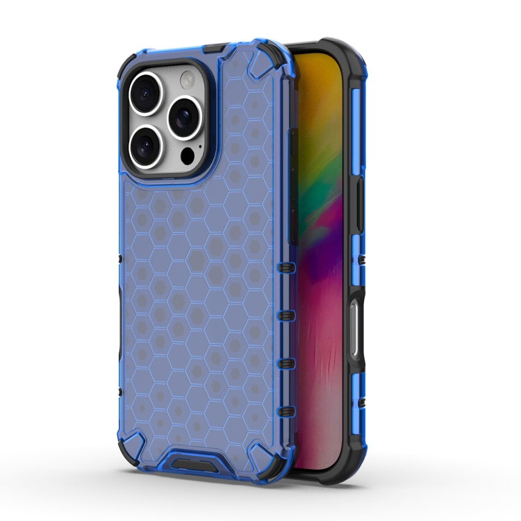 

For iPhone 16 Pro Honeycomb Shockproof Phone Case(Blue)