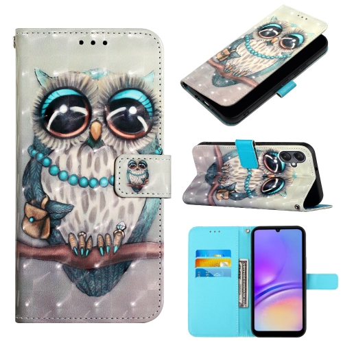 

For Samsung Galaxy A05 3D Painting Horizontal Flip Leather Phone Case(Grey Owl)