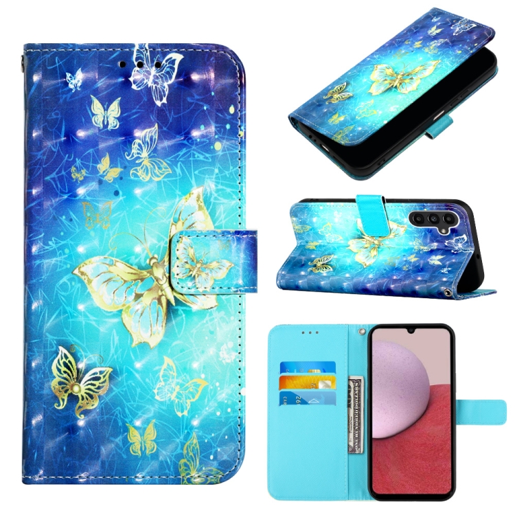 

For Samsung Galaxy A05s 3D Painting Horizontal Flip Leather Phone Case(Golden Butterfly)