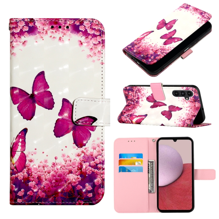 

For Samsung Galaxy A05s 3D Painting Horizontal Flip Leather Phone Case(Rose Butterfly)