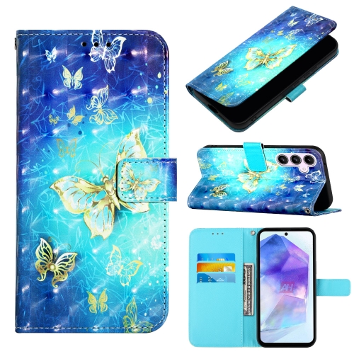 

For Samsung Galaxy A55 3D Painting Horizontal Flip Leather Phone Case(Golden Butterfly)