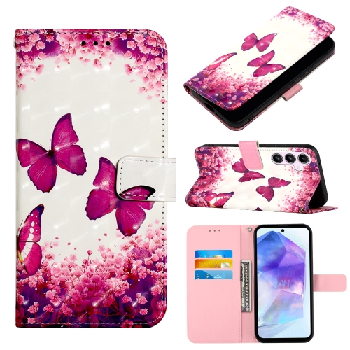 

For Samsung Galaxy A55 3D Painting Horizontal Flip Leather Phone Case(Rose Butterfly)