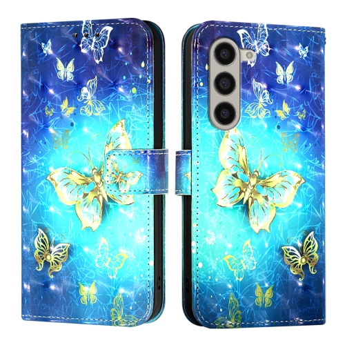 

For Samsung Galaxy Z Fold6 3D Painting Horizontal Flip Leather Phone Case(Golden Butterfly)