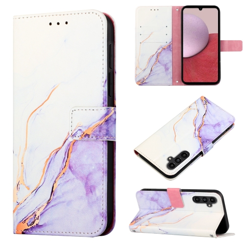 

For Samsung Galaxy A25 5G PT003 Marble Pattern Flip Leather Phone Case(White Purple LS006)