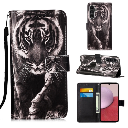 

For Samsung Galaxy A25 5G / A24 Colored Drawing Pattern Plain Weave Leather Phone Case(Black And White Tiger)