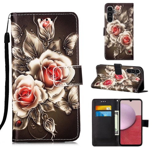 

For Samsung Galaxy A25 5G / A24 Colored Drawing Pattern Plain Weave Leather Phone Case(Roses On Black)