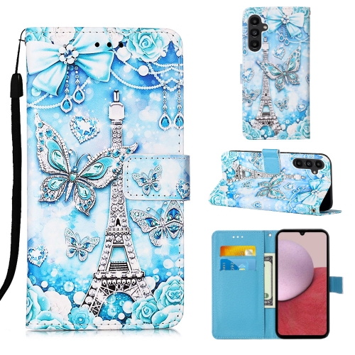 

For Samsung Galaxy S23 FE 5G Colored Drawing Pattern Plain Weave Leather Phone Case(Tower Butterfly)