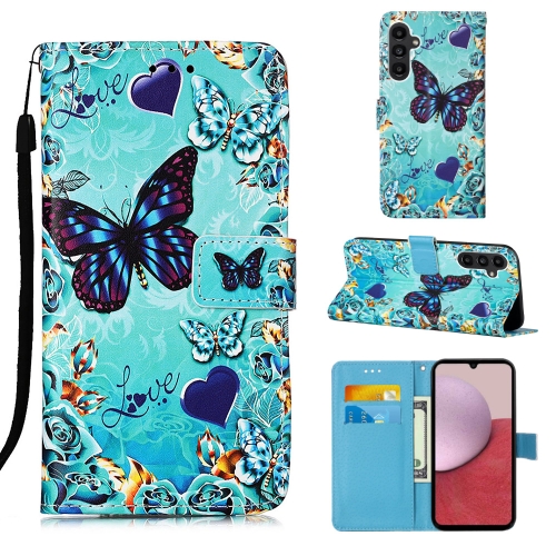 

For Samsung Galaxy A15 Colored Drawing Pattern Plain Weave Leather Phone Case(Caring Butterfly)