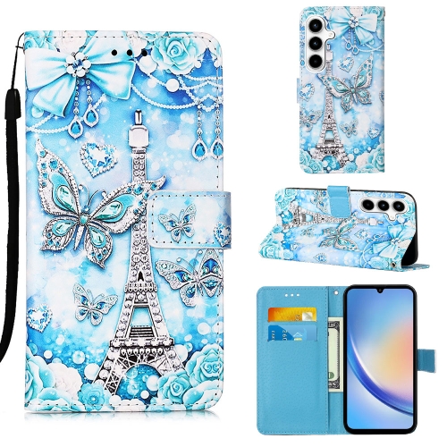 

For Samsung Galaxy A35 5G Colored Drawing Pattern Plain Weave Leather Phone Case(Tower Butterfly)