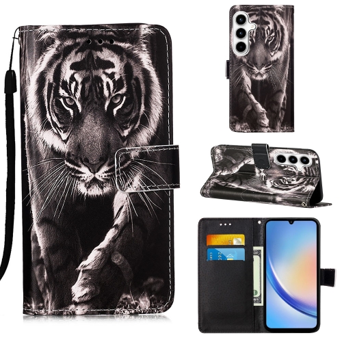 

For Samsung Galaxy A35 5G Colored Drawing Pattern Plain Weave Leather Phone Case(Black And White Tiger)