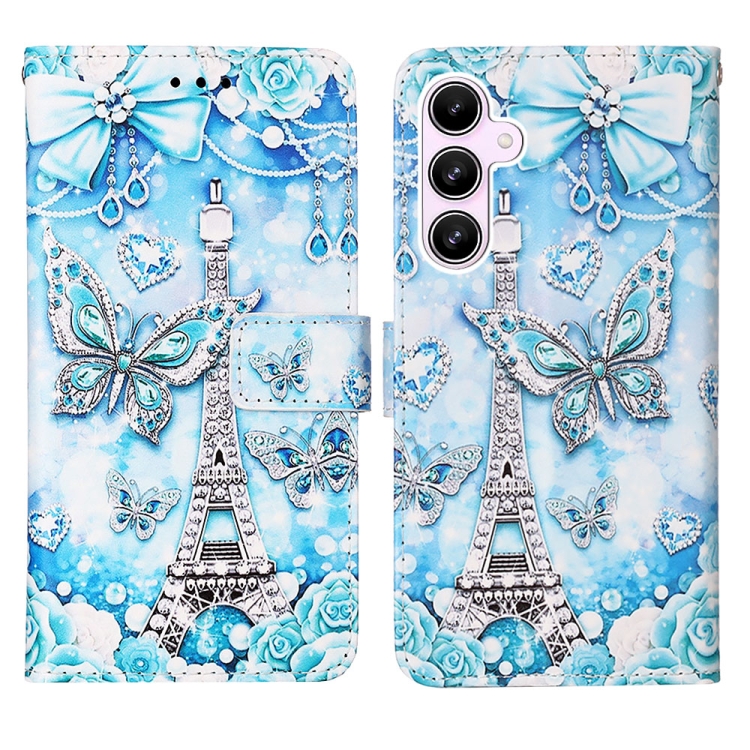 

For Samsung Galaxy A55 Colored Drawing Pattern Plain Weave Leather Phone Case(Tower Butterfly)