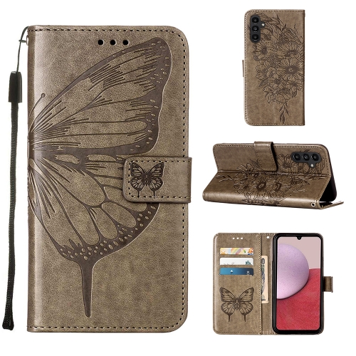 For Samsung Galaxy A25 5G / A24 Embossed Butterfly Leather Phone Case(Grey) for samsung galaxy a24 4g rose embossed flip pu leather phone case gold