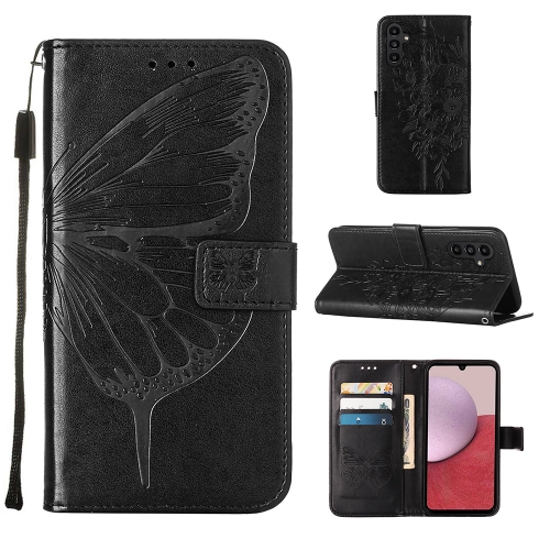 

For Samsung Galaxy A25 5G / A24 Embossed Butterfly Leather Phone Case(Black)