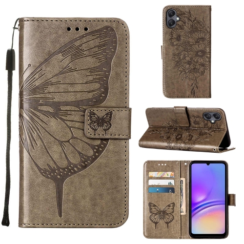 

For Samsung Galaxy A05 Embossed Butterfly Leather Phone Case(Grey)