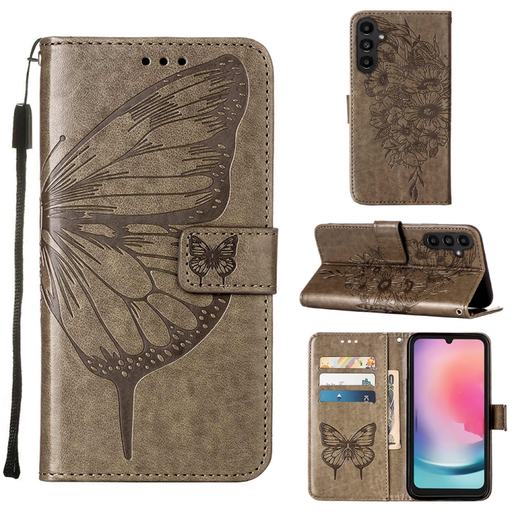 

For Samsung Galaxy A05s Embossed Butterfly Leather Phone Case(Grey)