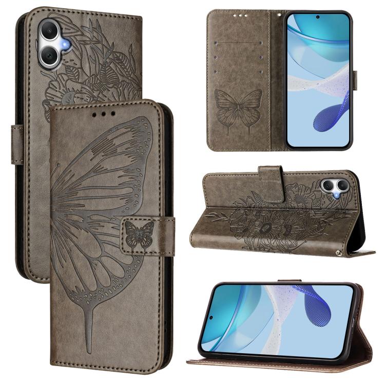 

For Samsung Galaxy A07 4G Embossed Butterfly Leather Phone Case(Grey)