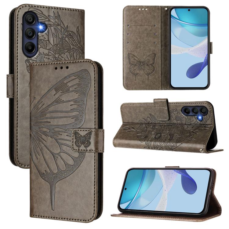 

For Samsung Galaxy A17 5G Embossed Butterfly Leather Phone Case(Grey)