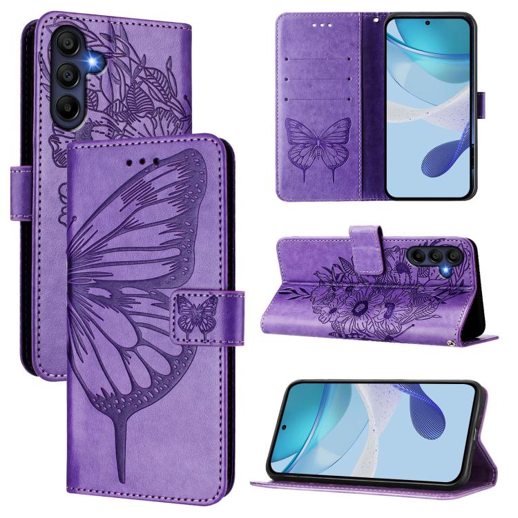 

For Samsung Galaxy A17 5G Embossed Butterfly Leather Phone Case(Purple)