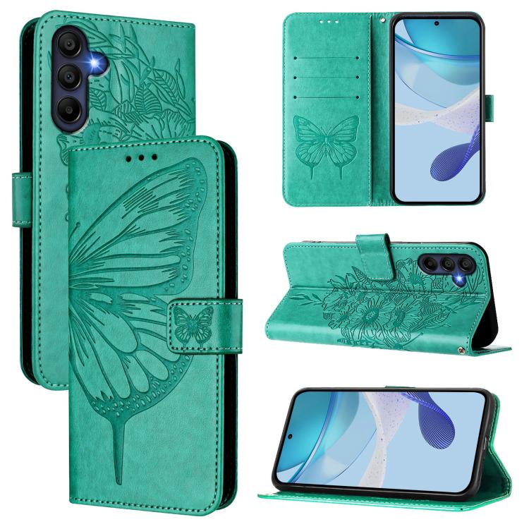 

For Samsung Galaxy A17 5G Embossed Butterfly Leather Phone Case(Green)