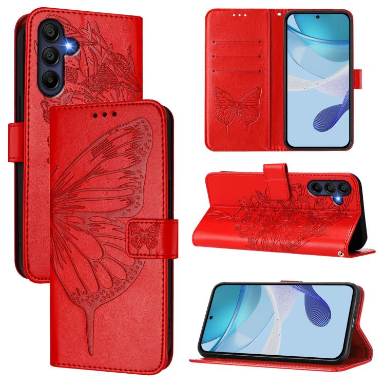 

For Samsung Galaxy A17 5G Embossed Butterfly Leather Phone Case(Red)