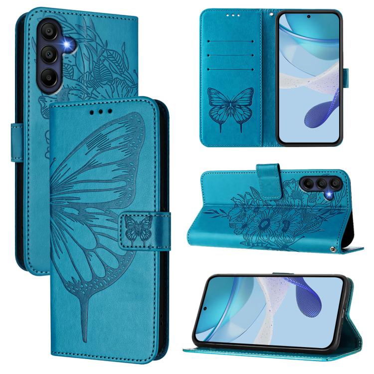 

For Samsung Galaxy A17 5G Embossed Butterfly Leather Phone Case(Blue)