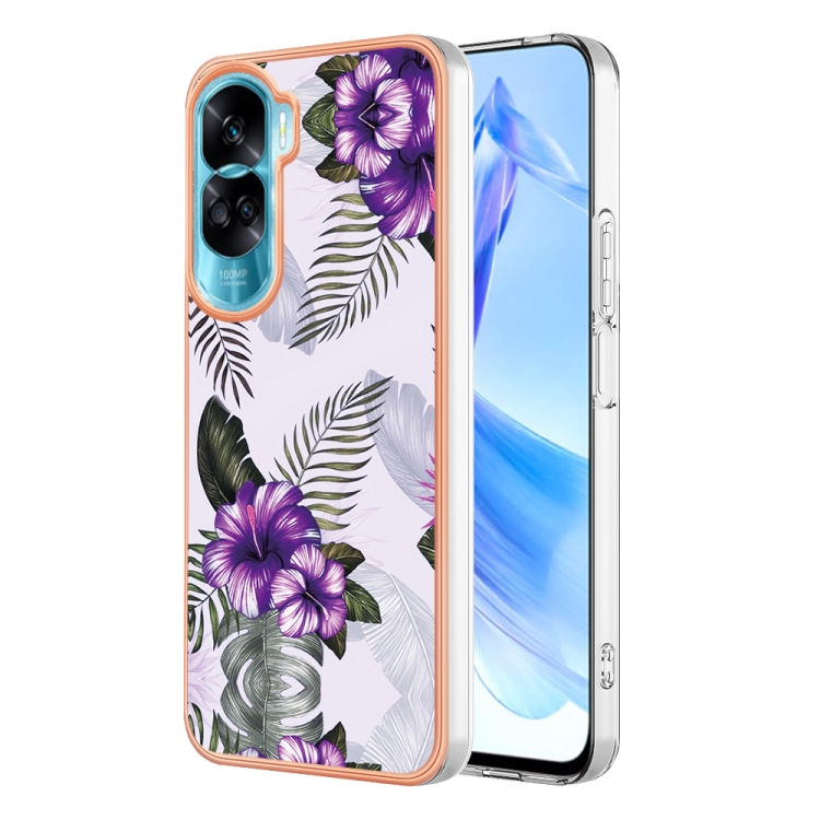 

For Honor 90 Lite 5G Electroplating IMD TPU Phone Case(Purple Flower)